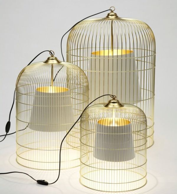 Table lamp from birdcage and lampshades