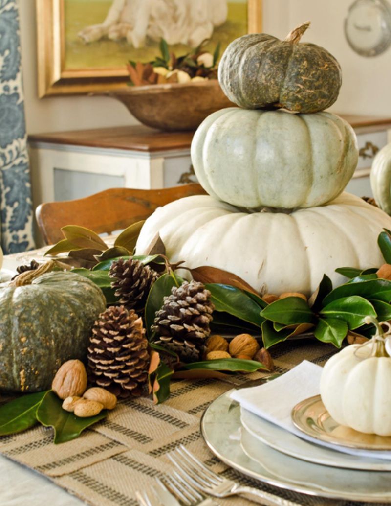 Table decor using few white pumpkins