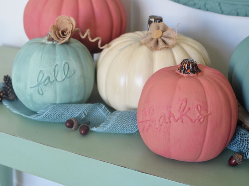  chalk painted pumpkins