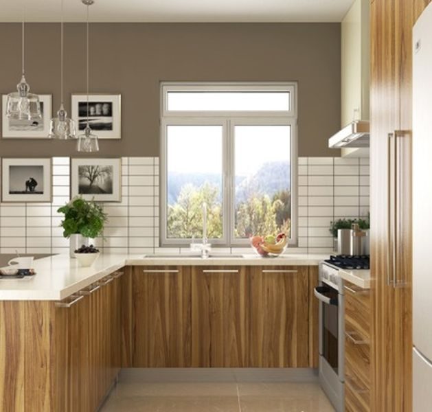 U-shaped-wood-grain-melamine-kitchen-cabinet